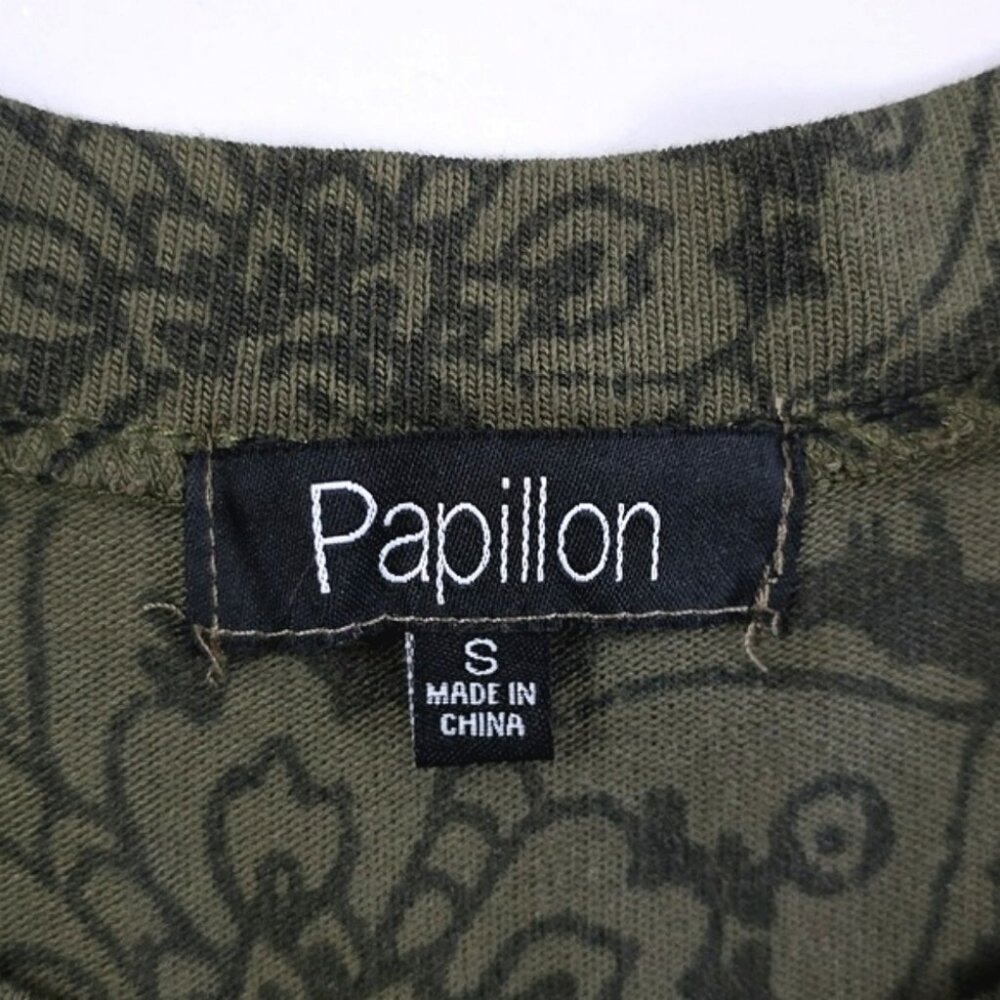 Papillon Women's Fit & Flare Dress Fatigue Green Paisley Knit Crew Neck Size S - Picture 5 of 12